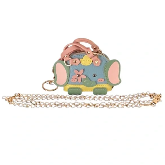Elephant Key Ring Bag Decoration Leather Zip Coin purse With Crossbody Chain